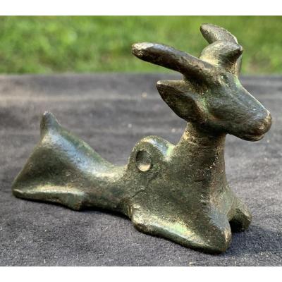 Xth To VIIth Cty Bc Louristan Ibex Green Patina Bronze Statue With Ring