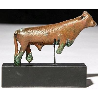 Nice Geniune Egyptian Bronze Bull Apis, On Base, 8.5cm Lenght