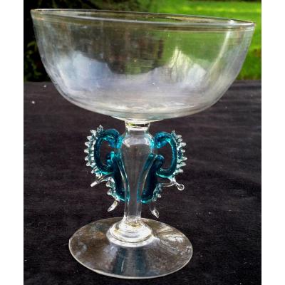 XVIIth Cty Venice 2 Colors Glass Cup On Pedestal