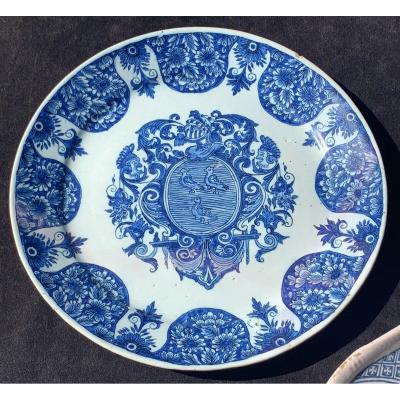 Lille Earthenware Armorial Plate,  Late 17th Early 18th Century