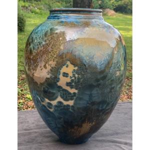 Very Large Ceramic Vase With Crystalizations Mathieu Lievois