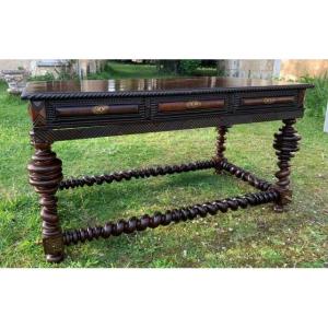 17th Colonial Portuguese Rosewood Turned & Carved  Desk