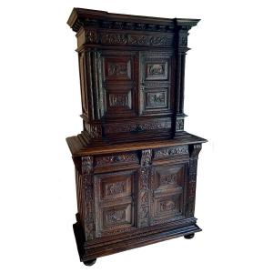 Stunning 16th French Walnut Carved Cabinet From Val De Loire 