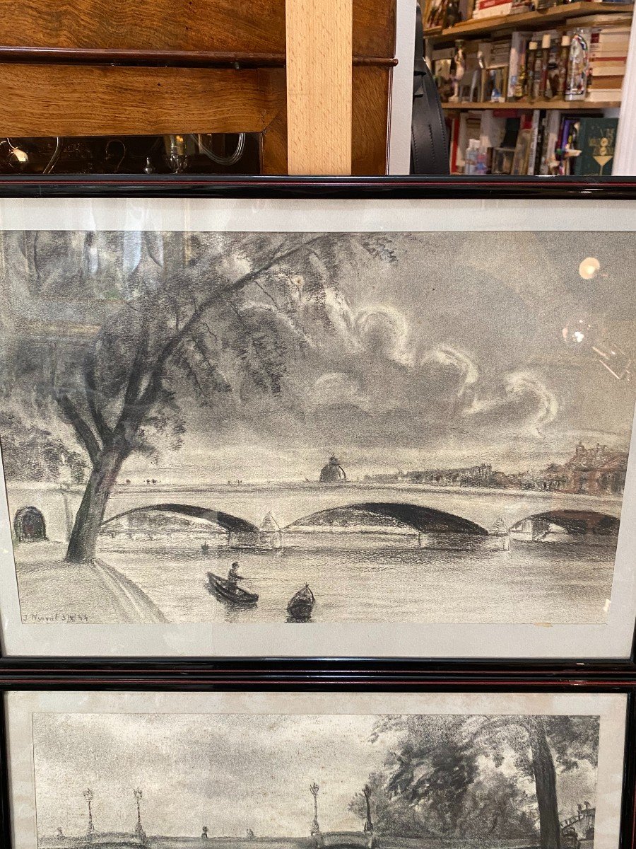 Pair Of Charcoals, Bridges Of Paris, Jacques Nervat, 1944-photo-1