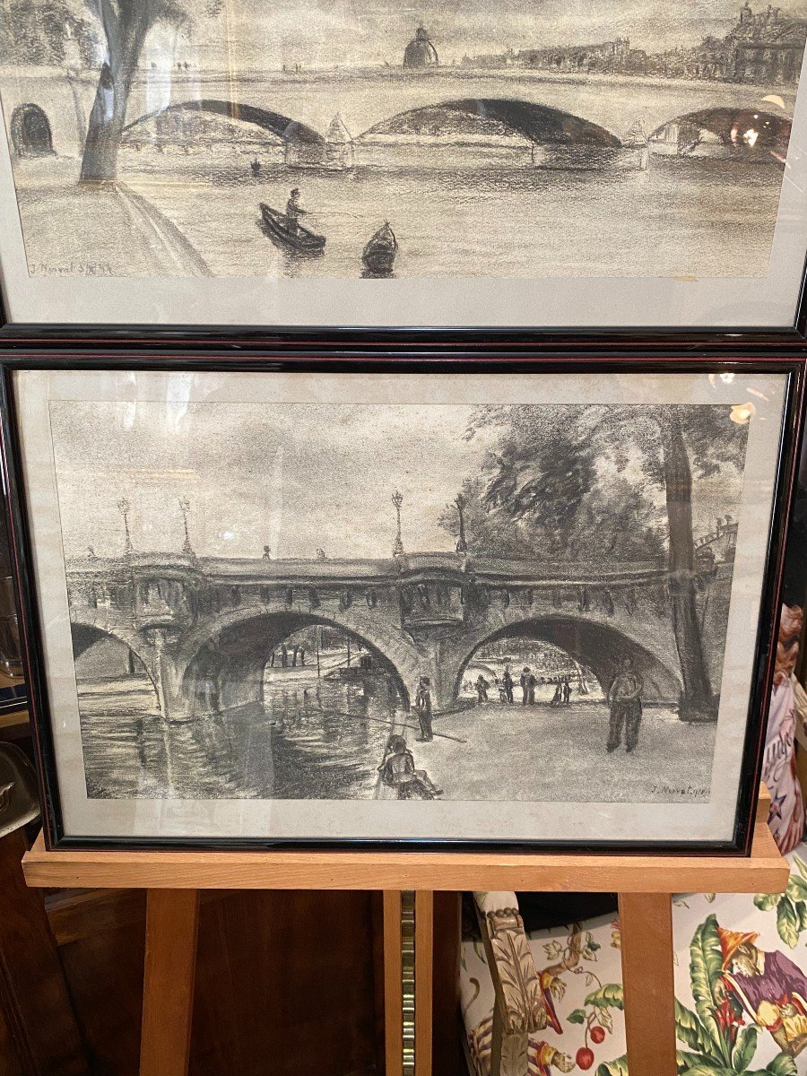 Pair Of Charcoals, Bridges Of Paris, Jacques Nervat, 1944-photo-8