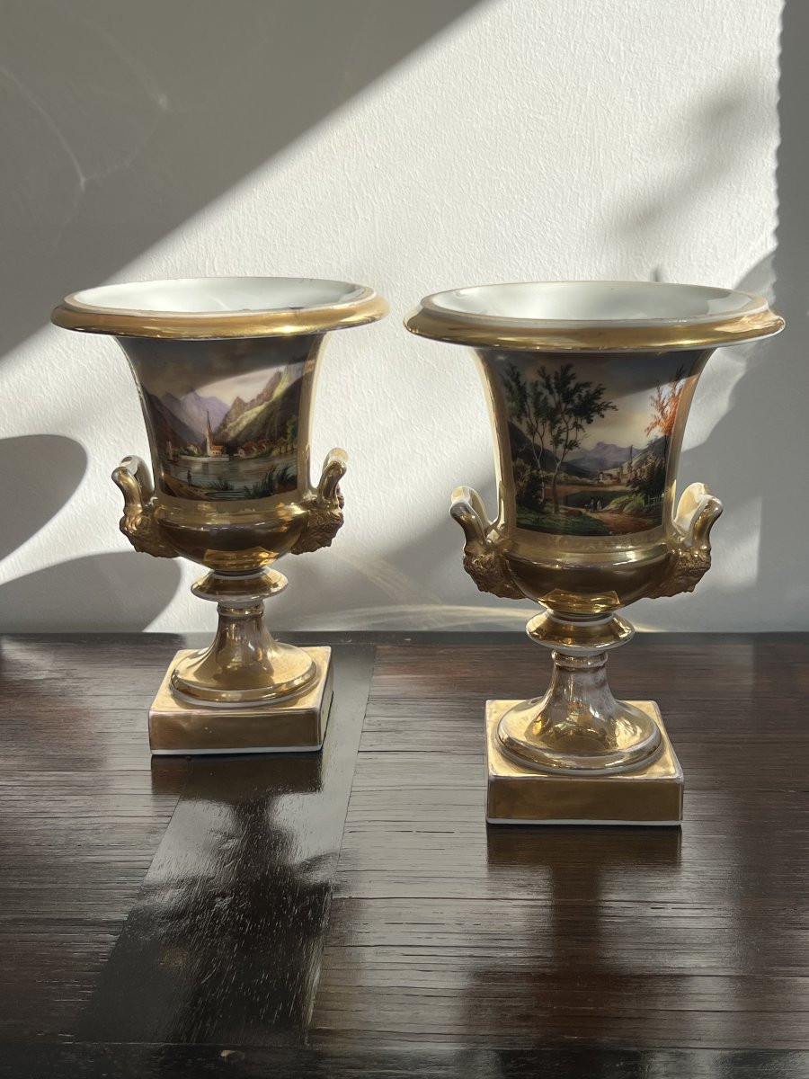Pair Of Medici Vases, Paris Porcelain, Circa 1820-photo-1