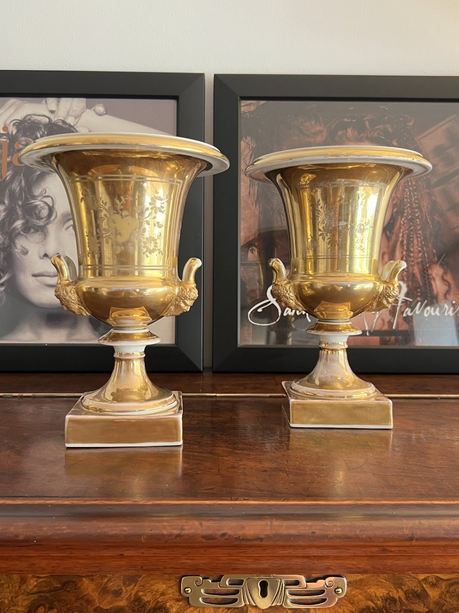 Pair Of Medici Vases, Paris Porcelain, Circa 1820-photo-4