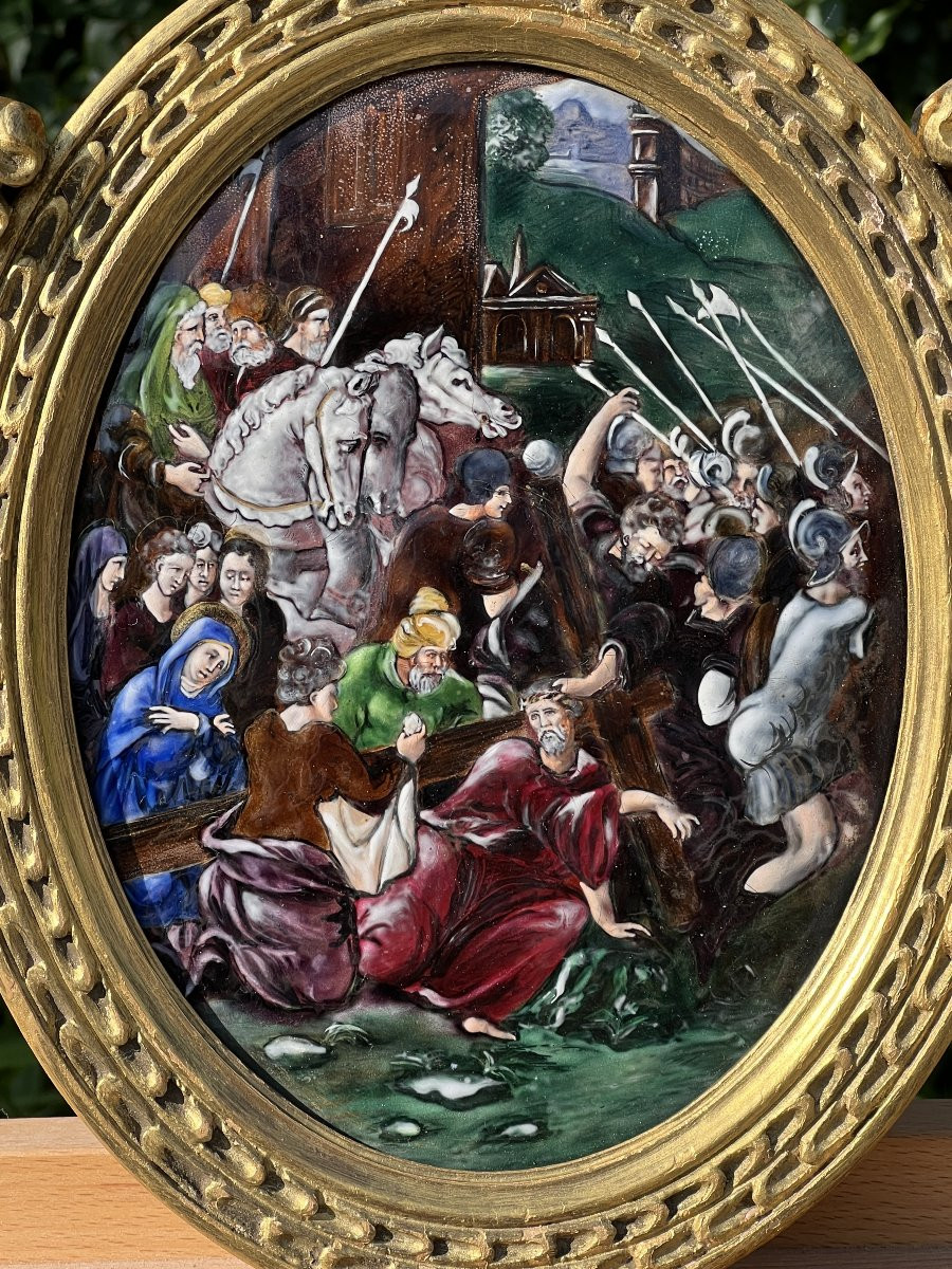 Christ portant sa Croix – Émail peint de Limoges, XIXe siècle-photo-3
