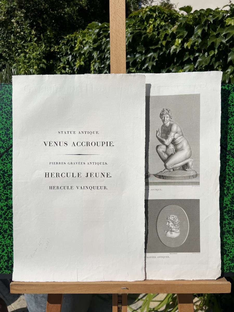 Engraving On Vellum, Crouching Venus – Young Hercules – Hercules The Victor
