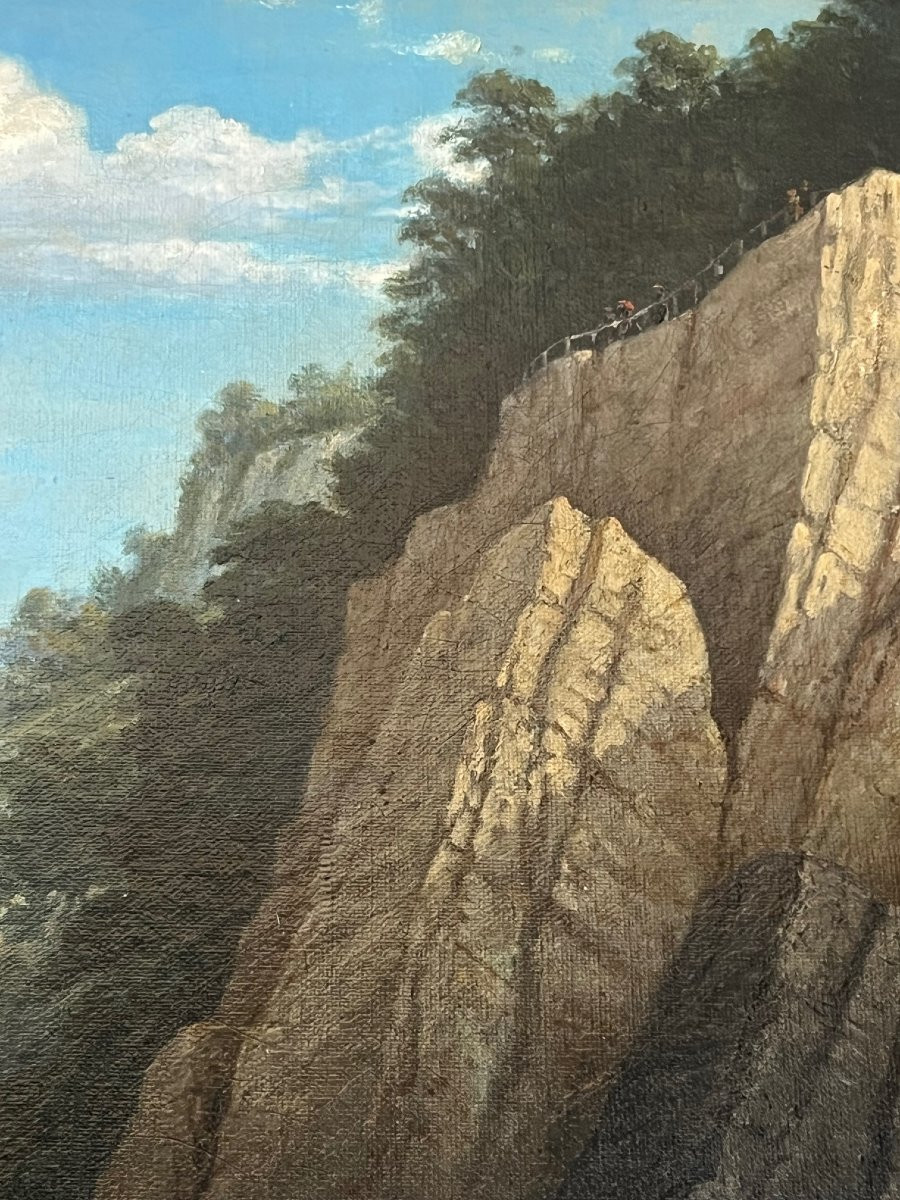 Mountain Waterfall, Vichy, 1864, E. Poulain De Corbion, Oil On Canvas Signed And Dated.-photo-4