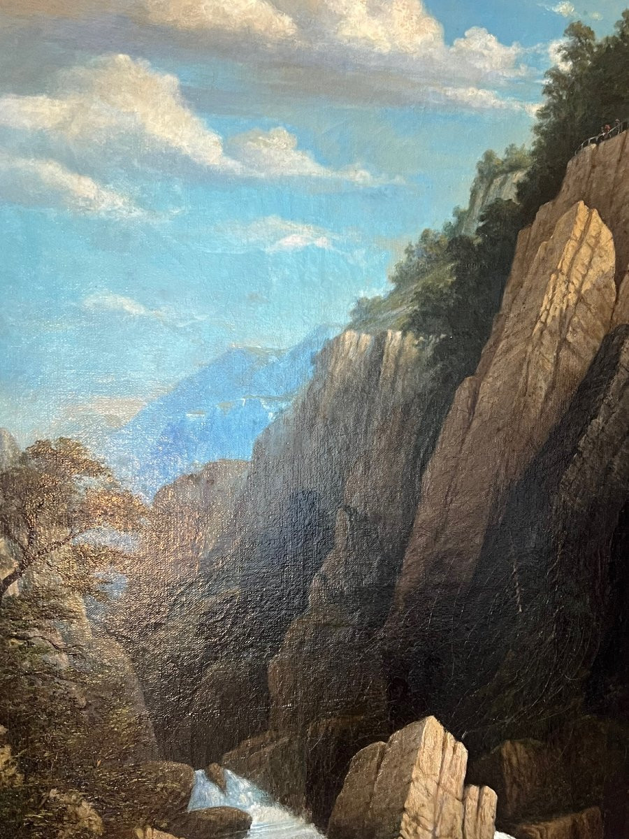 Mountain Waterfall, Vichy, 1864, E. Poulain De Corbion, Oil On Canvas Signed And Dated.-photo-6
