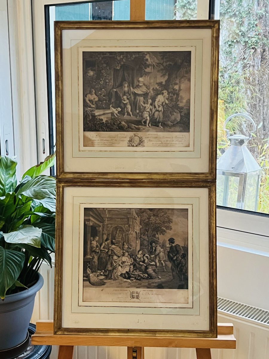 Pair Of 18th Century Prints In Sepia Wash After Teniers & Dietrich-photo-2