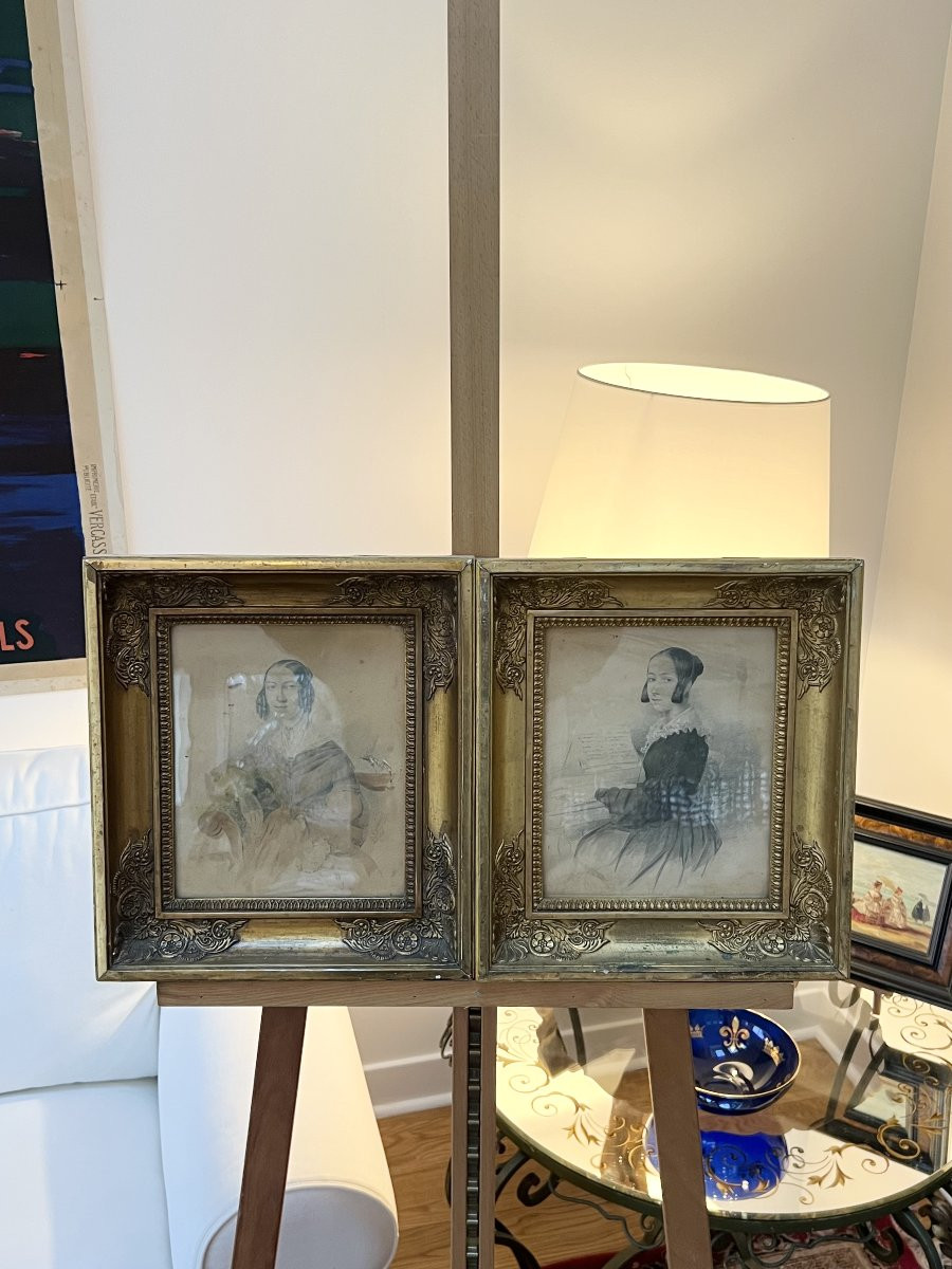 French School, 19th Century – Pair Of Portraits Of Young Women, Dated 1840-photo-2