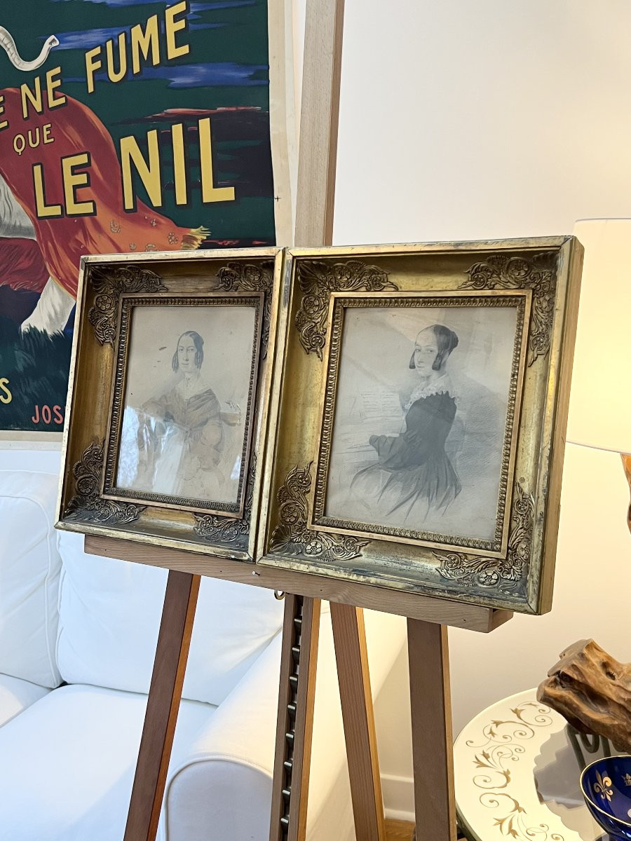 French School, 19th Century – Pair Of Portraits Of Young Women, Dated 1840-photo-3