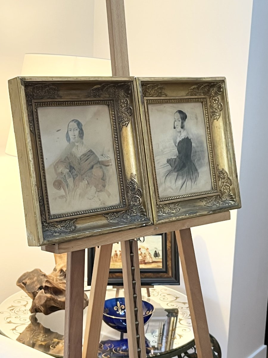French School, 19th Century – Pair Of Portraits Of Young Women, Dated 1840-photo-4