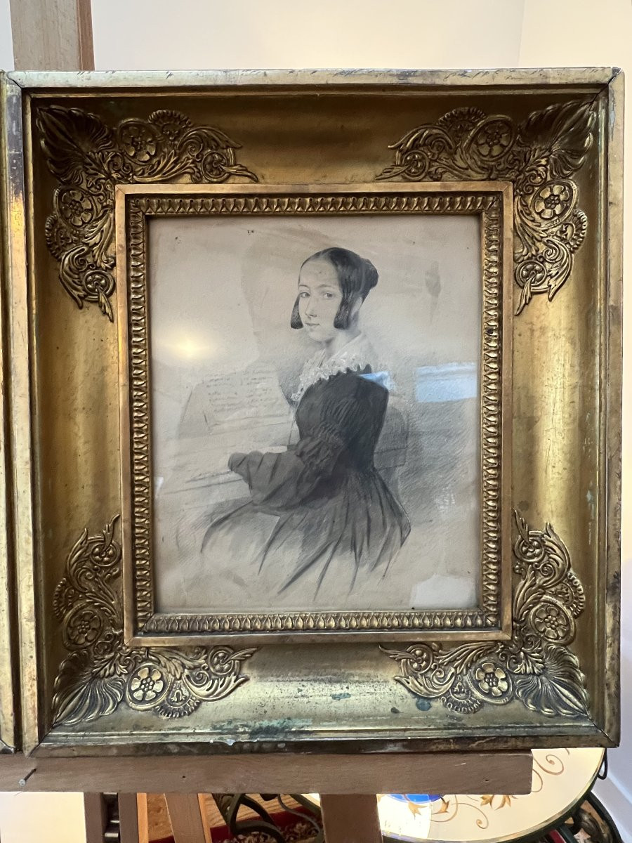 French School, 19th Century – Pair Of Portraits Of Young Women, Dated 1840-photo-3