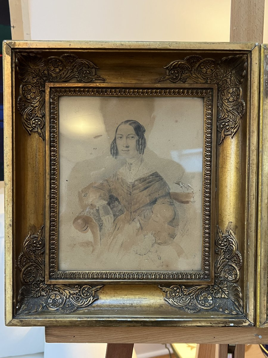 French School, 19th Century – Pair Of Portraits Of Young Women, Dated 1840-photo-6