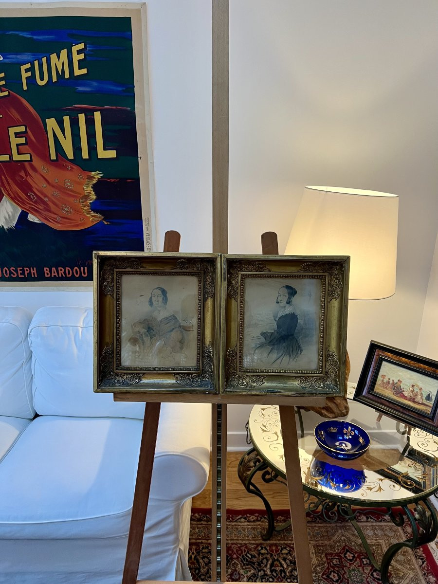 French School, 19th Century – Pair Of Portraits Of Young Women, Dated 1840-photo-8