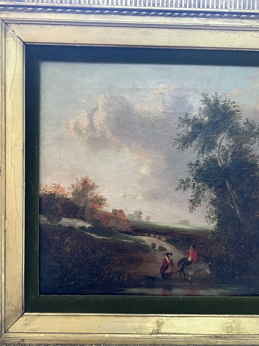 Paysage pastoral anglais animé au gué, cercle de Constable, vers 1830-photo-3