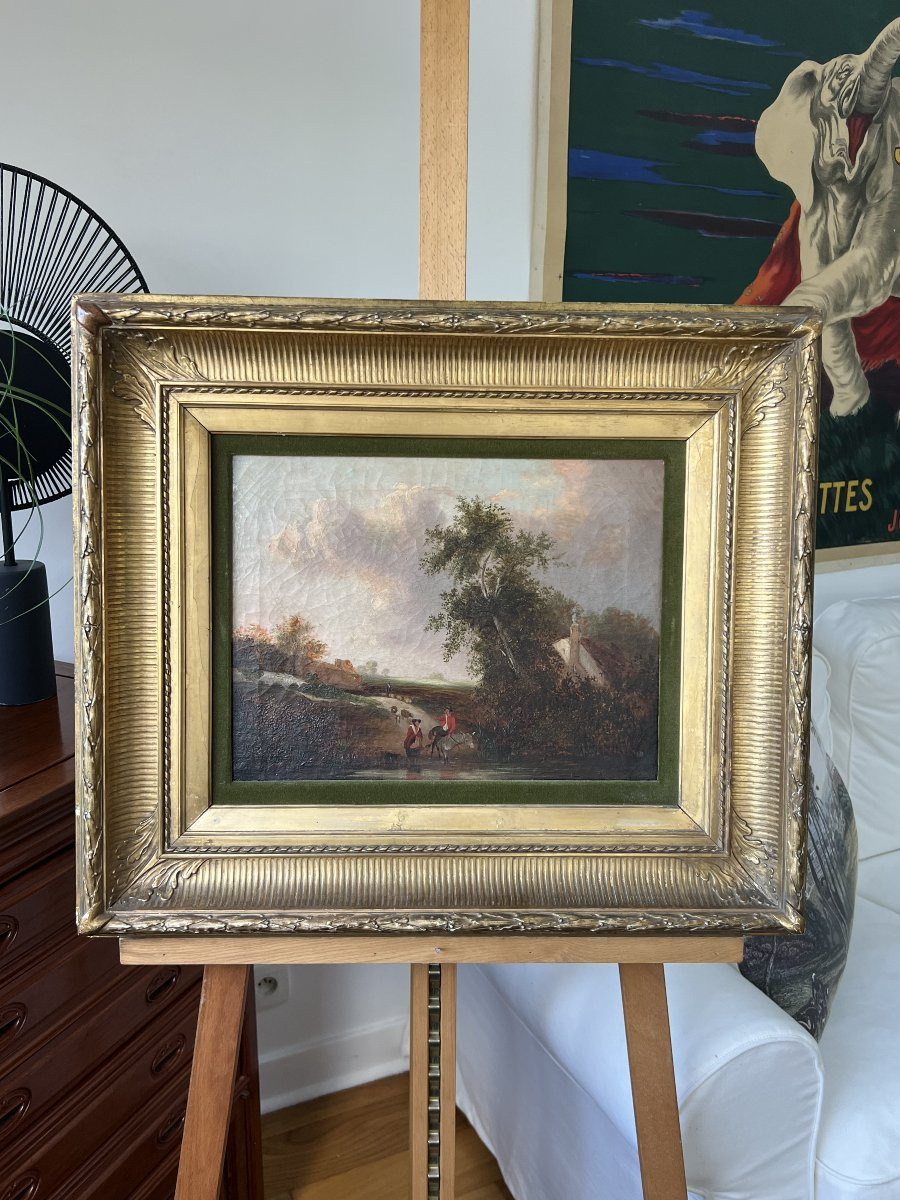 Paysage pastoral anglais animé au gué, cercle de Constable, vers 1830-photo-3