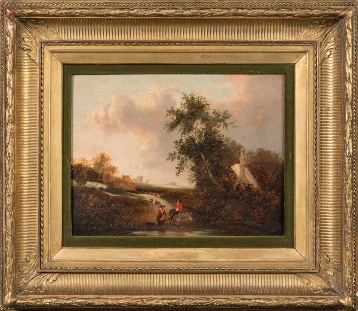 Paysage pastoral anglais animé au gué, cercle de Constable, vers 1830
