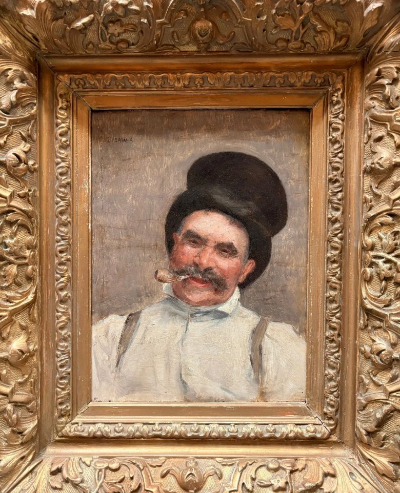 Guillaume Alaux (1856-1912) - Portrait Of A Man With A Pipe, Oil On Panel-photo-2