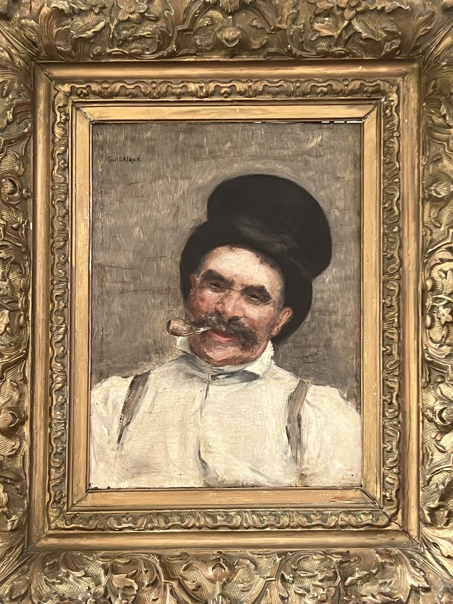 Guillaume Alaux (1856-1912) - Portrait Of A Man With A Pipe, Oil On Panel-photo-2