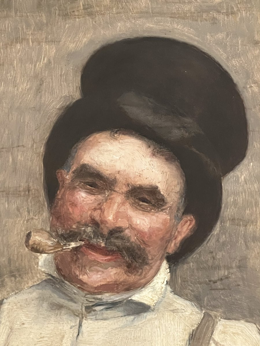 Guillaume Alaux (1856-1912) - Portrait Of A Man With A Pipe, Oil On Panel-photo-4