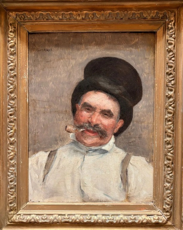 Guillaume Alaux (1856-1912) - Portrait Of A Man With A Pipe, Oil On Panel