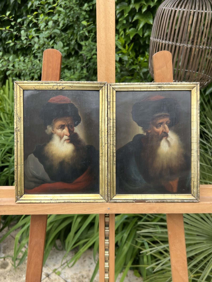 Pair Of Portraits Of Bearded Men, Attributed To Christian Wilhelm Ernst Dietrich, 18th Century-photo-1