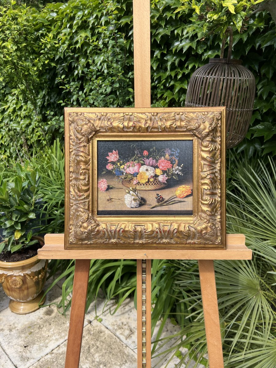 D’après Ambrosius Bosschaert l’Ancien (1573–1621), Nature morte florale aux insectes-photo-2