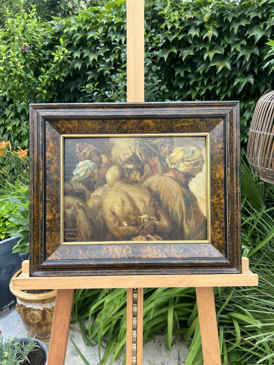 Le Marché aux esclaves, École orientaliste vers 1900, dans le goût d’Eugène Delacroix-photo-2