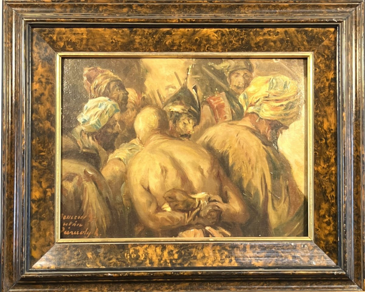 Le Marché aux esclaves, École orientaliste vers 1900, dans le goût d’Eugène Delacroix