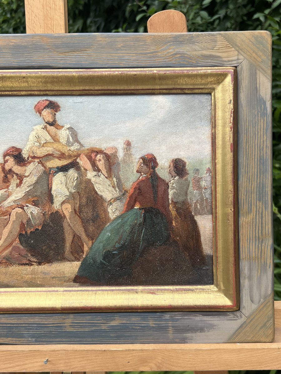 Pêcheurs Musiciens Sur Le Rivage, Romantic Sketch 19th Century-photo-2