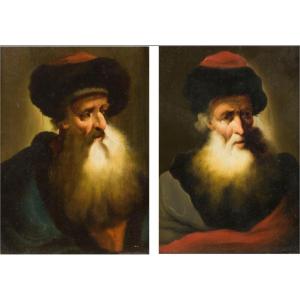 Paire de portraits d’hommes barbus, attribués à Christian Wilhelm Ernst Dietrich, XVIIIe siècle