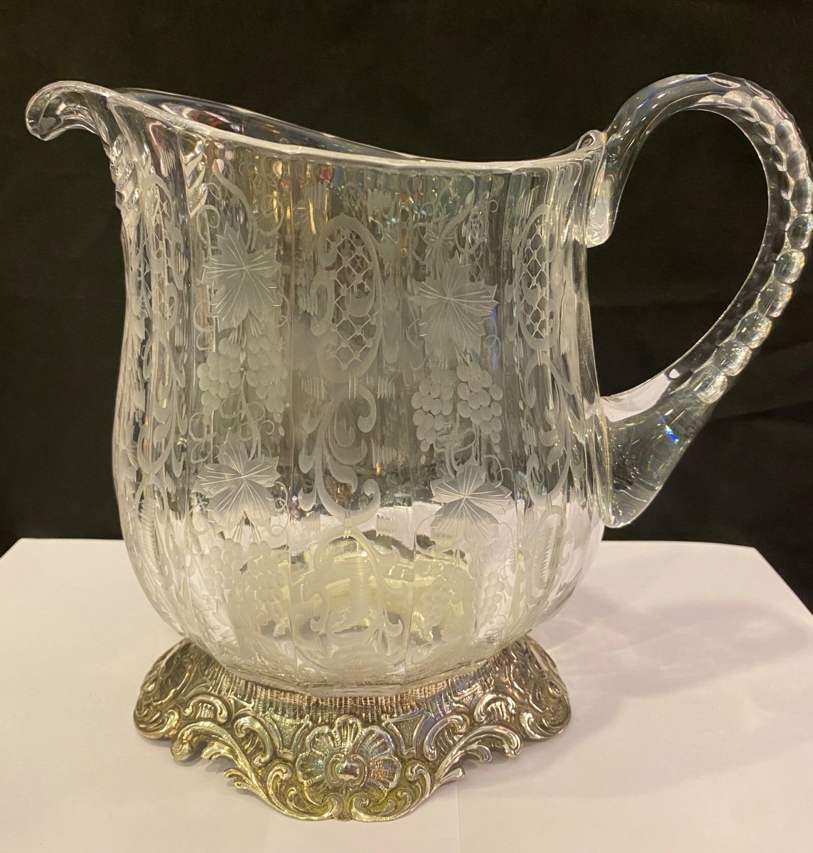 Important Crystal And Sterling Silver Pitcher-photo-4