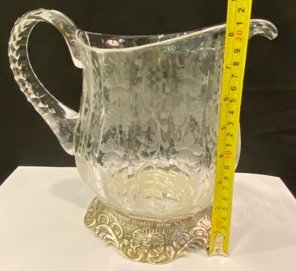 Important Crystal And Sterling Silver Pitcher-photo-5