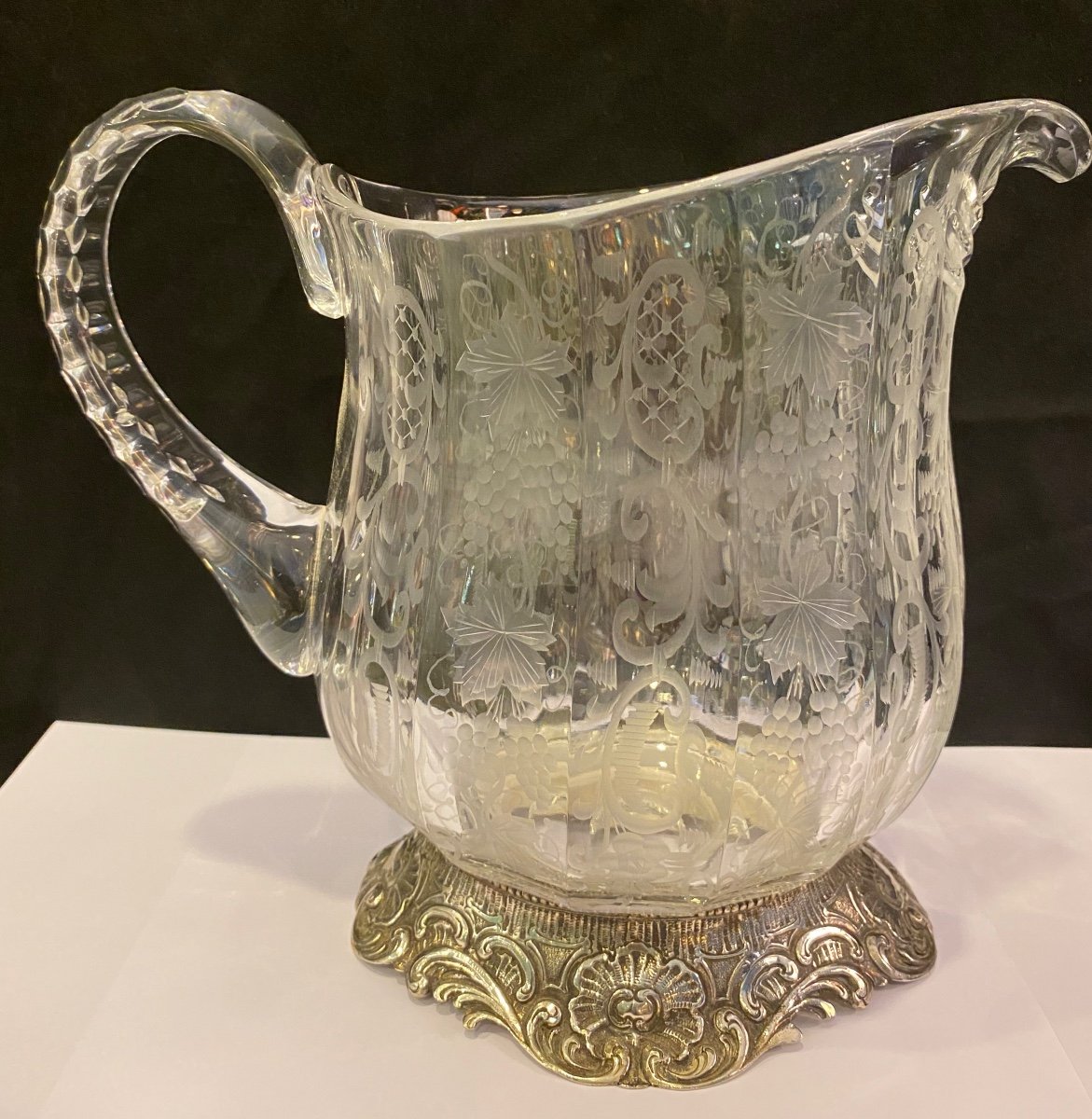 Important Crystal And Sterling Silver Pitcher