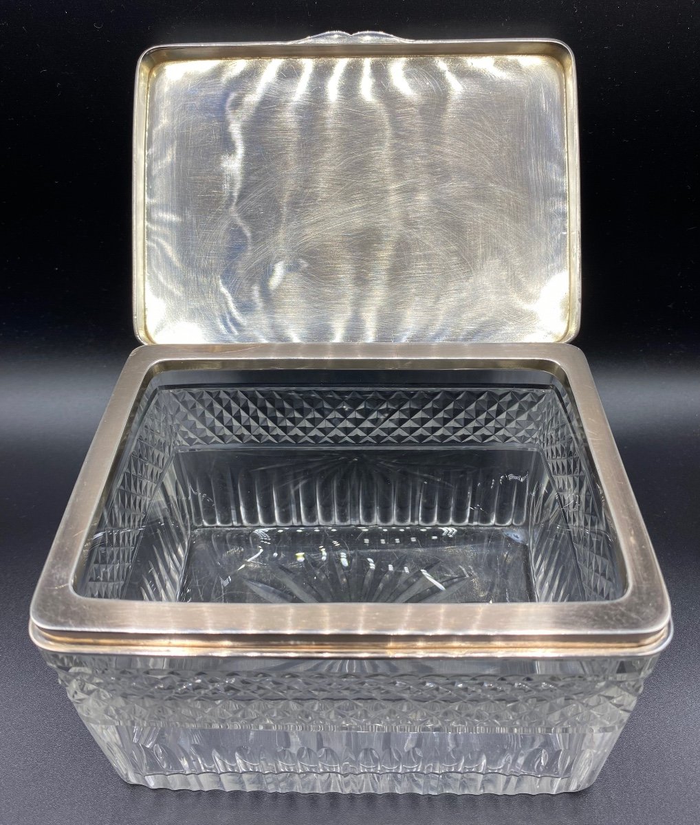 Nineteenth Century Crystal And Sterling Silver Biscuit Box-photo-1