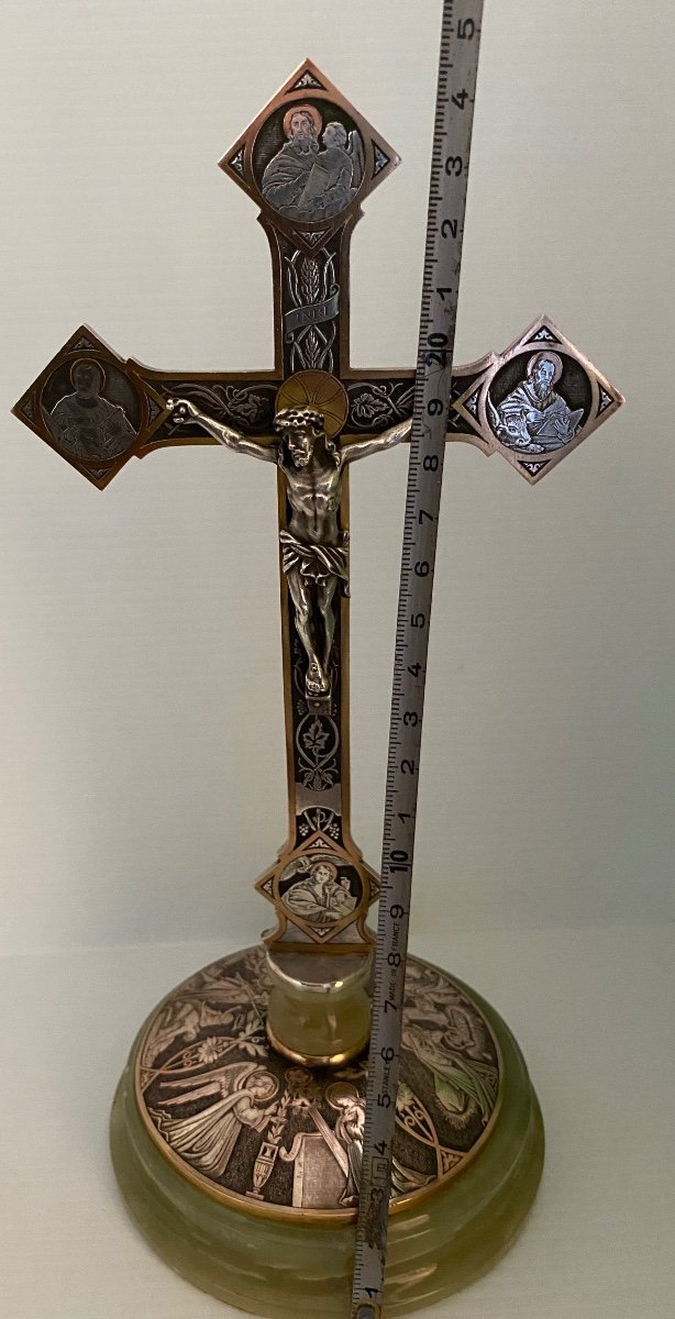 Crucifix Bronze Argenté Doré XIXème -photo-3