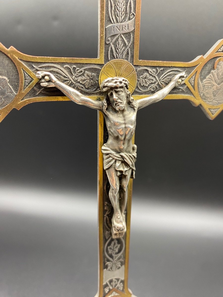 Crucifix Bronze Argenté Doré XIXème -photo-7
