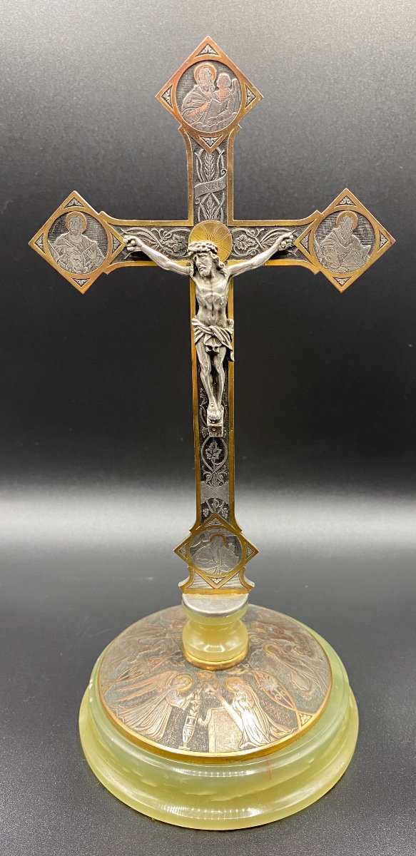 Crucifix Bronze Argenté Doré XIXème 
