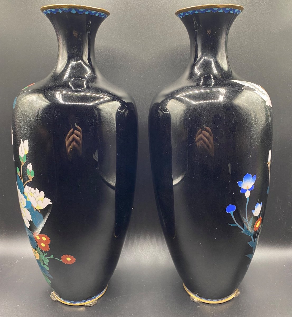 Pair Of Japanese Cloisonne Vases 1900-photo-3