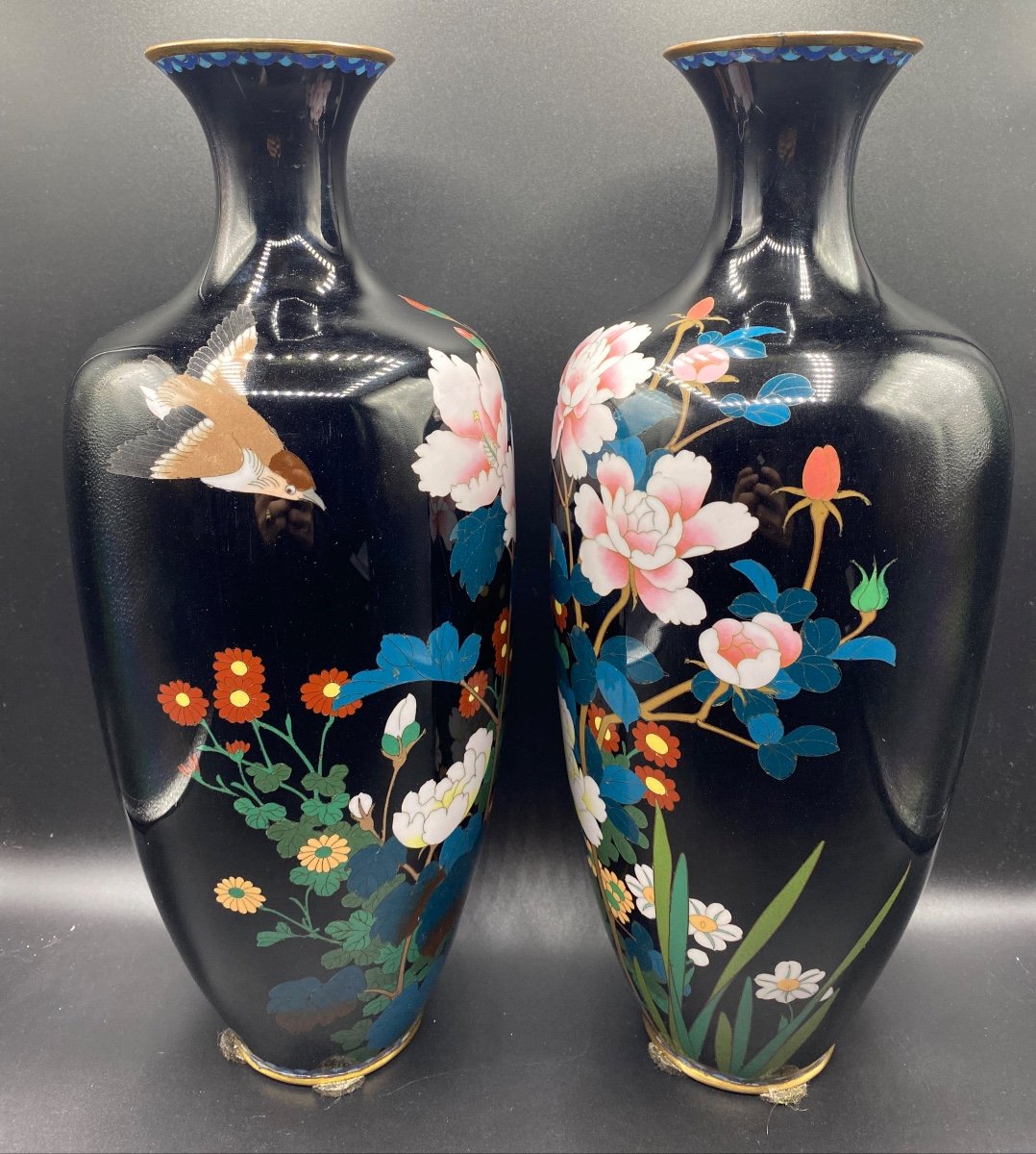 Pair Of Japanese Cloisonne Vases 1900-photo-4