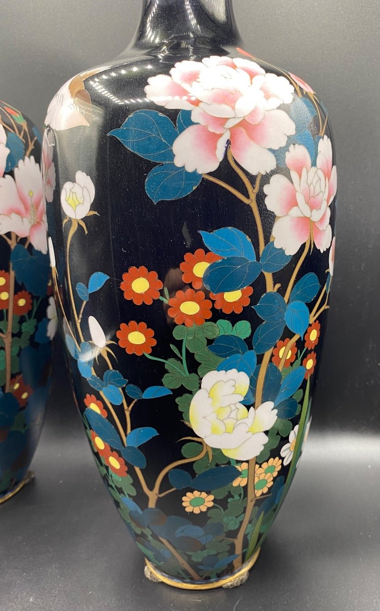 Pair Of Japanese Cloisonne Vases 1900-photo-4