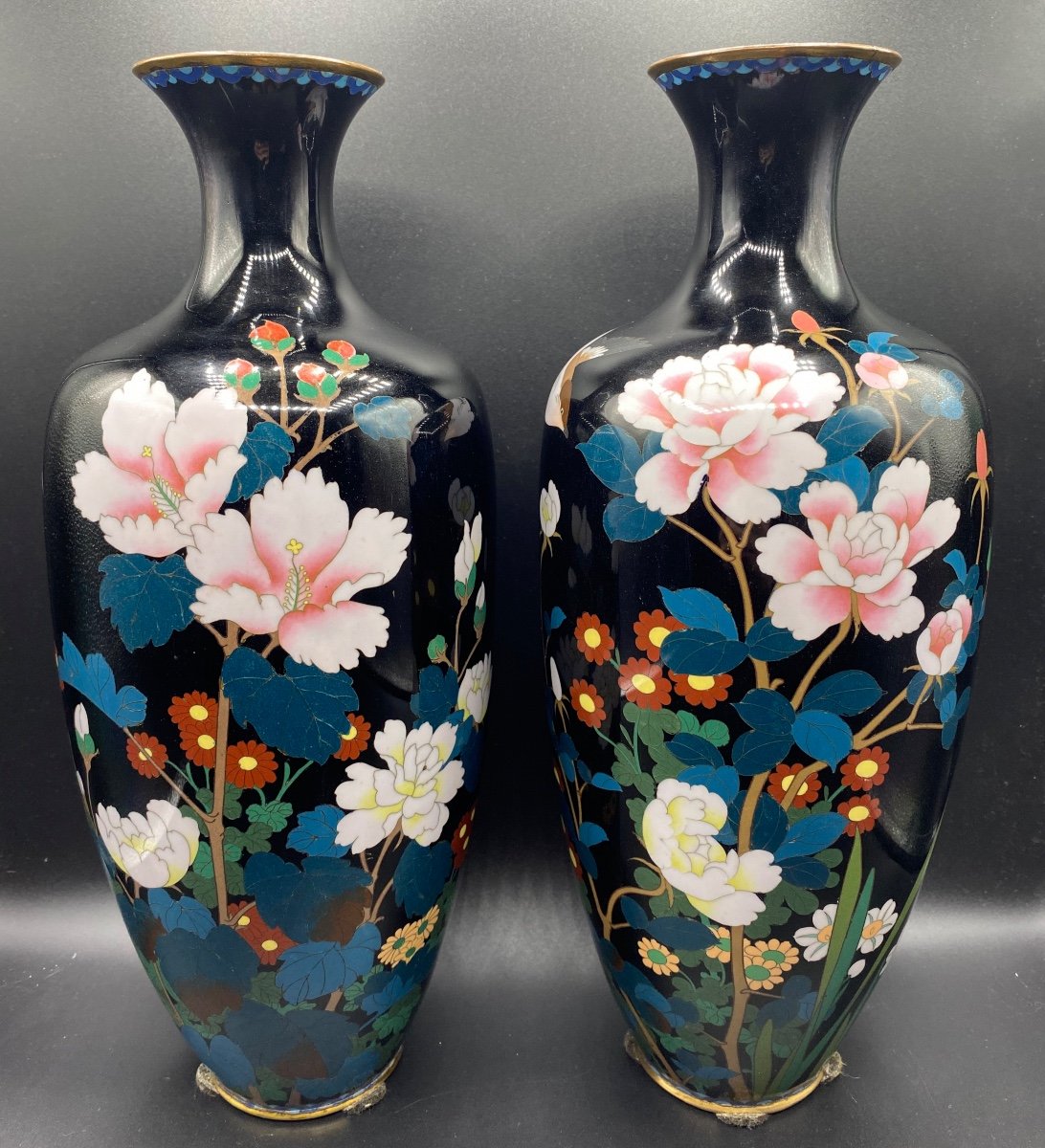 Pair Of Japanese Cloisonne Vases 1900