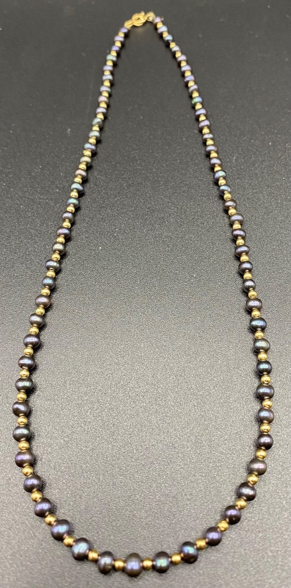 Collier Perles De Culture Du Japon Et Perles D’or, Français Vers 1970/80