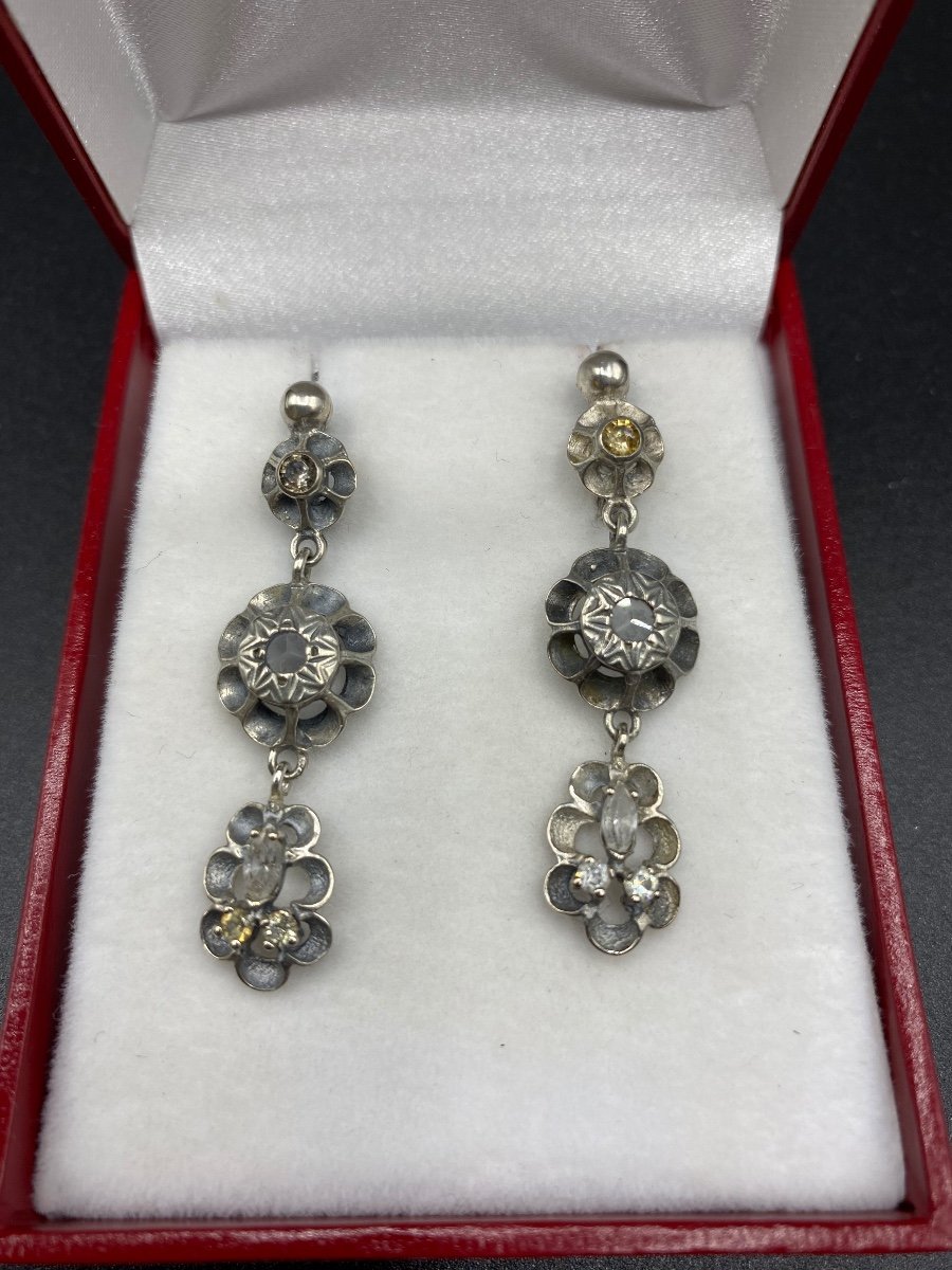Pair Of Bo Sterling Silver And Topaz And Natural Stones-photo-2
