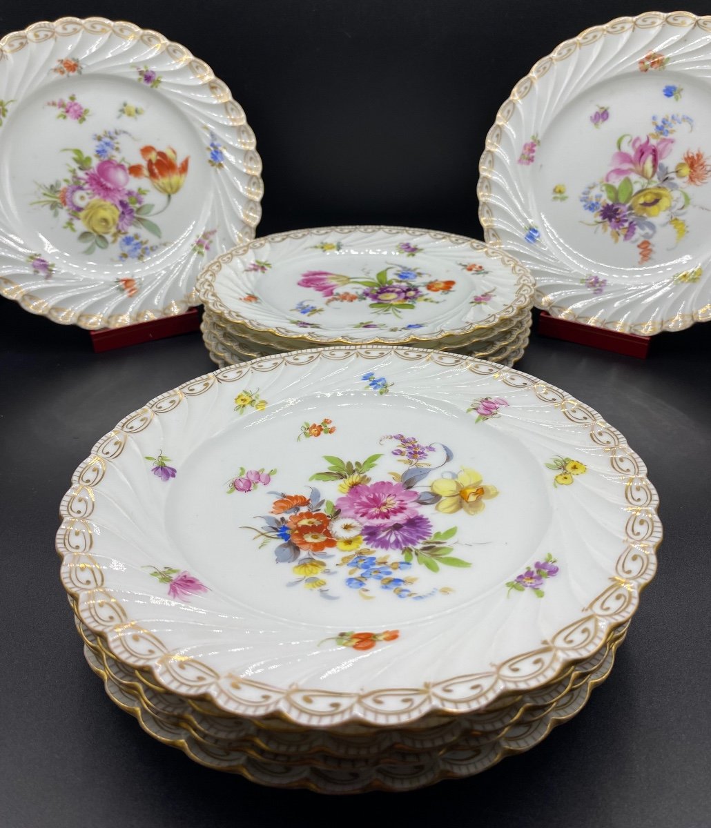 12 Assiettes à Dessert Porcelaine émaillée Peinte Saxe XIXème -photo-4