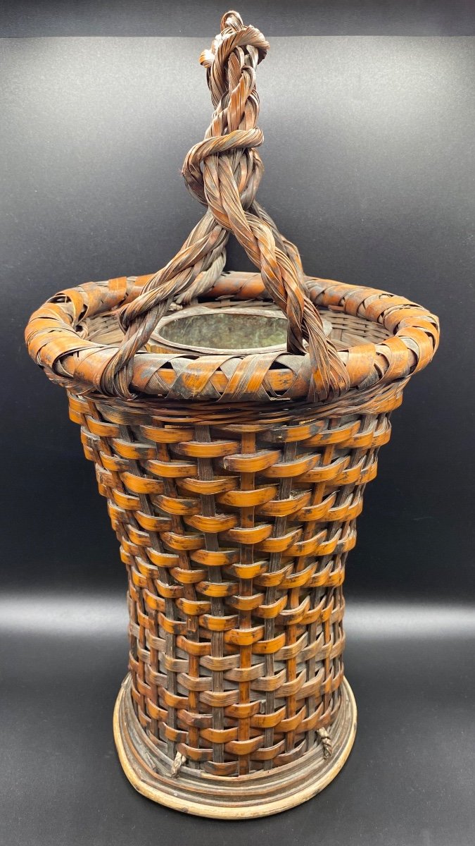 Japanese Woven Bamboo Ikebana Art Basket-photo-2